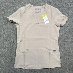 FIGS NWT Casma Three Pocket Medical Nursing Scrubs Top Beige Boulder Size XXS